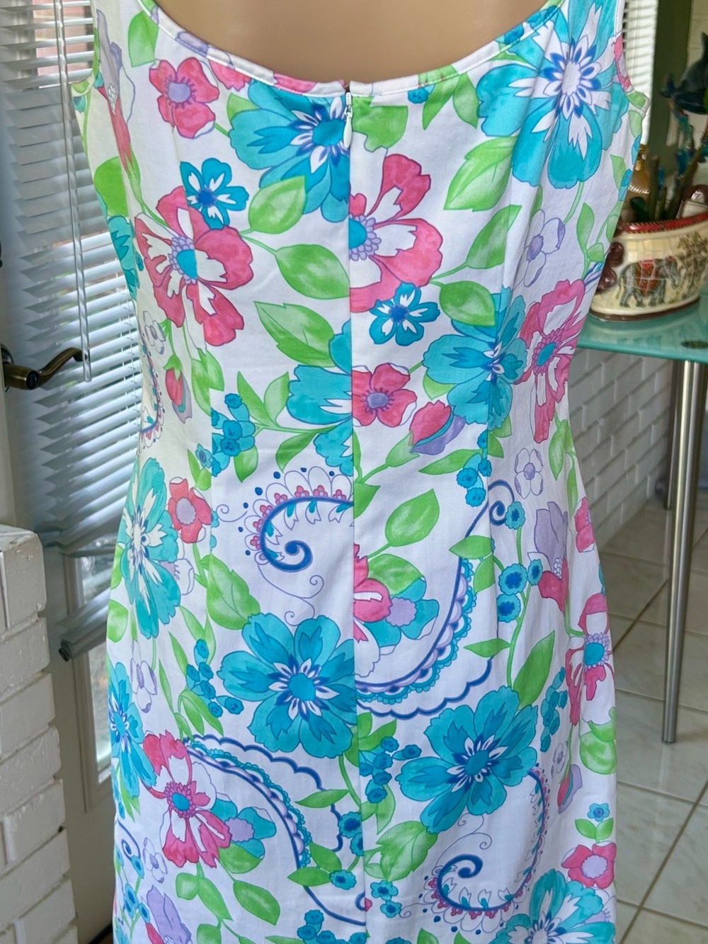 Sigrid Olsen White Floral Scoop Neck Dress with Pink, Teal & Green - Picture 3 of 7
